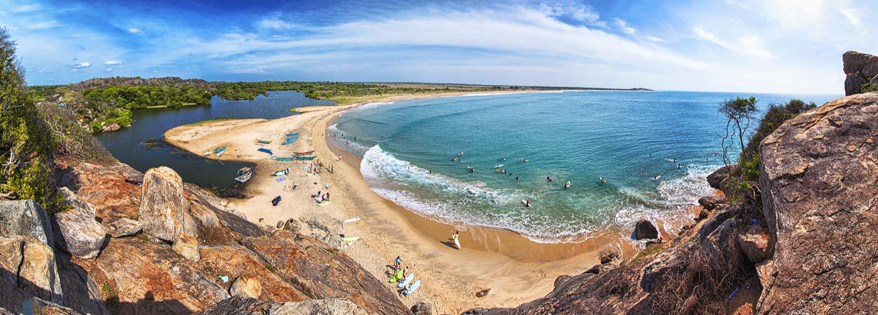 The surf point and headland at Arugam Bay on Sri Lanka's east coast, where this transfer begins